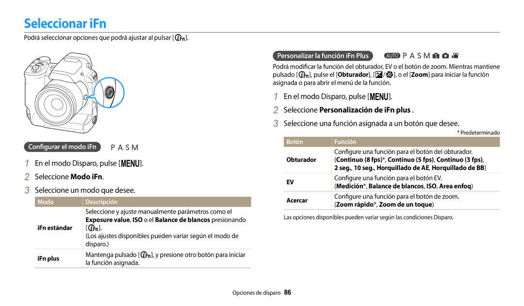 Samsung EC-WB2200BPBE1 manual Seleccionar iFn, Seleccione Personalización de iFn plus, Configurar el modo iFn 