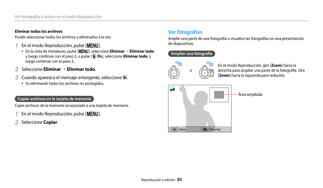 Samsung EC-WB2200BPBE1 manual Ver fotografías, En el modo Reproducción, pulse m, Seleccione Eliminar  Eliminar todo 
