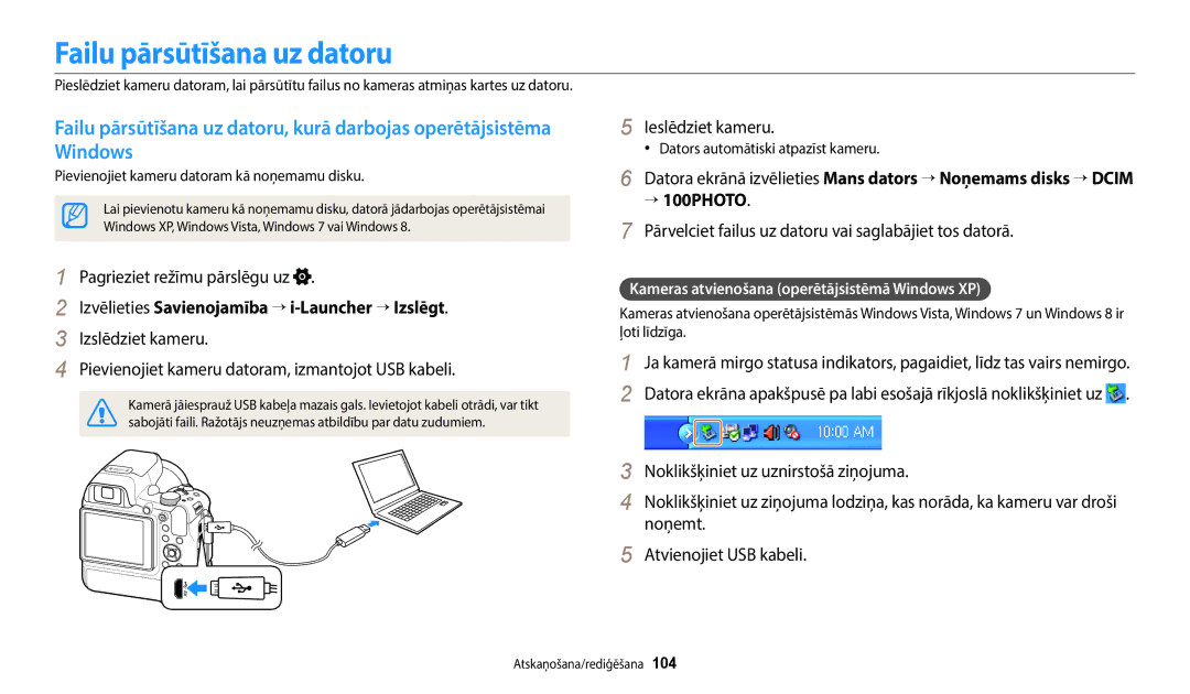 Samsung EC-WB2200BPBE2 manual Failu pārsūtīšana uz datoru, Izvēlieties Savienojamība → i-Launcher → Izslēgt 