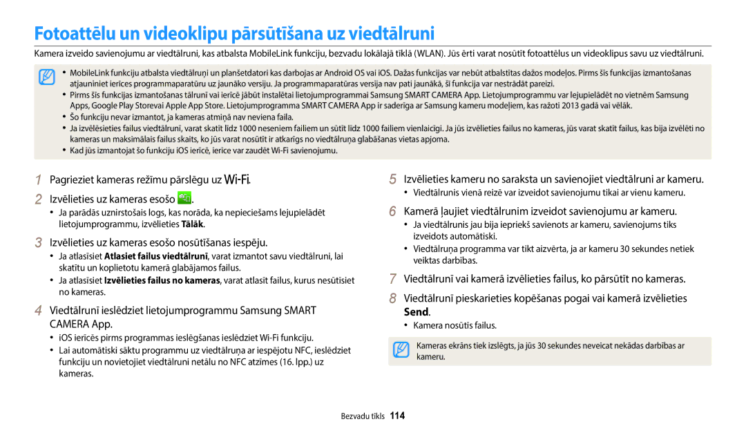 Samsung EC-WB2200BPBE2 manual Fotoattēlu un videoklipu pārsūtīšana uz viedtālruni, Kamera nosūtīs failus 