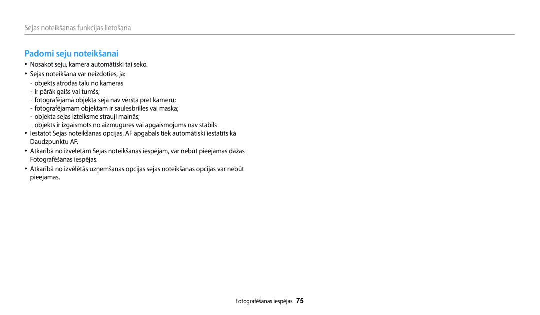 Samsung EC-WB2200BPBE2 manual Padomi seju noteikšanai 