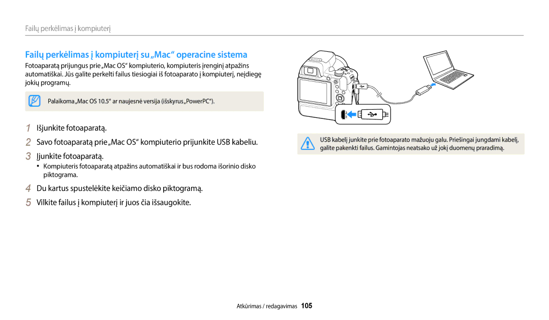 Samsung EC-WB2200BPBE2 manual Failų perkėlimas į kompiuterį su„Mac operacine sistema 