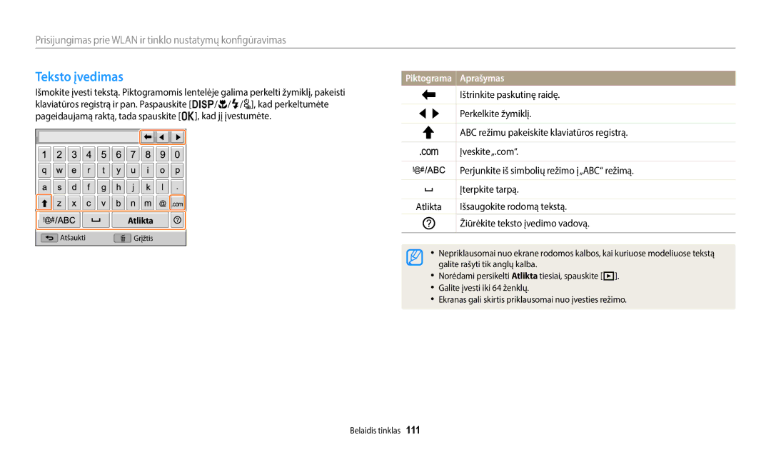 Samsung EC-WB2200BPBE2 manual Teksto įvedimas 