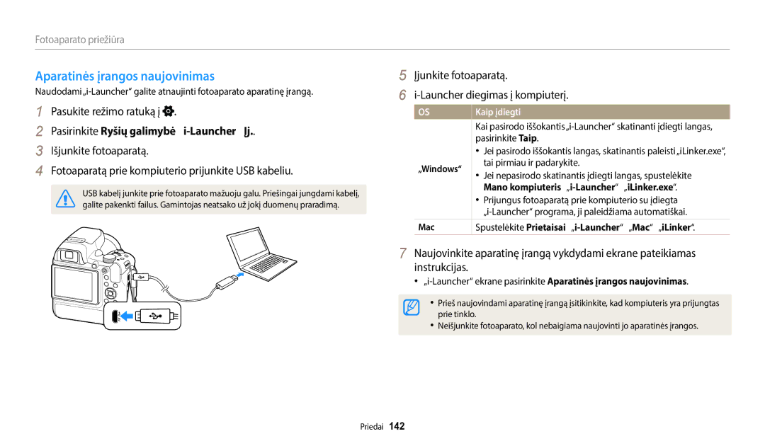 Samsung EC-WB2200BPBE2 Aparatinės įrangos naujovinimas, Pasirinkite Ryšių galimybė  i-Launcher  Įj, Kaip įdiegti, Mac 