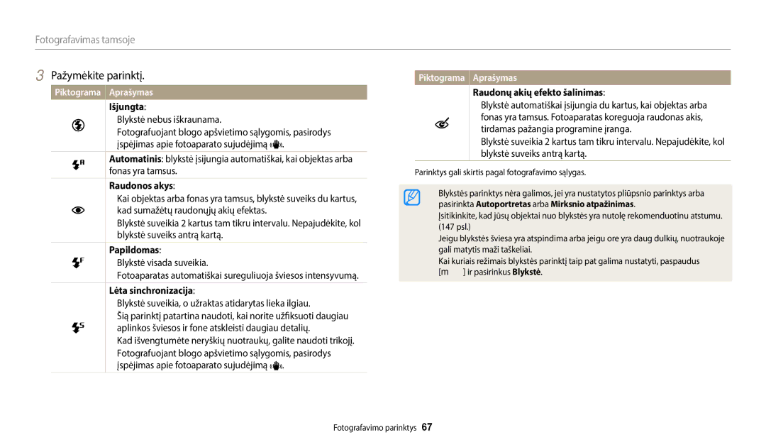 Samsung EC-WB2200BPBE2 manual Išjungta, Raudonos akys, Papildomas, Lėta sinchronizacija, Raudonų akių efekto šalinimas 