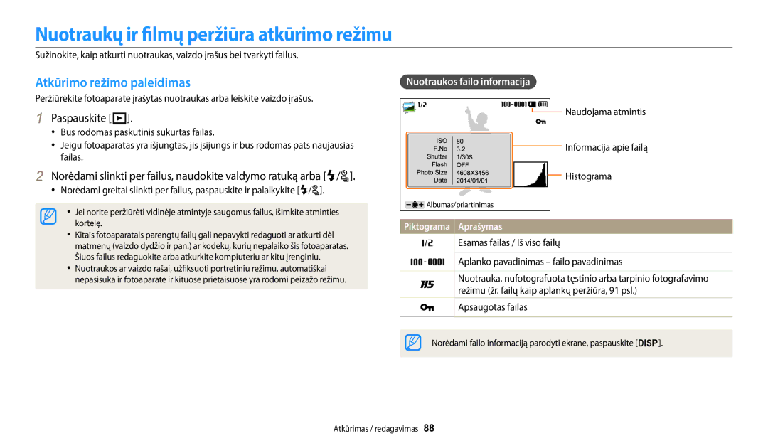 Samsung EC-WB2200BPBE2 manual Nuotraukų ir filmų peržiūra atkūrimo režimu, Atkūrimo režimo paleidimas, Paspauskite P 