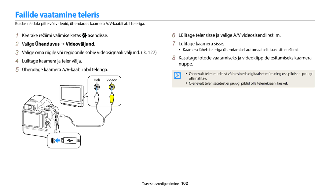 Samsung EC-WB2200BPBE2 manual Failide vaatamine teleris, Valige Ühenduvus → Videoväljund 