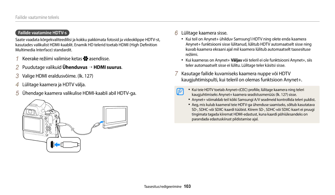 Samsung EC-WB2200BPBE2 manual Failide vaatamine HDTV-s 