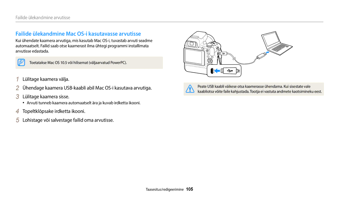 Samsung EC-WB2200BPBE2 manual Failide ülekandmine Mac OS-i kasutavasse arvutisse 