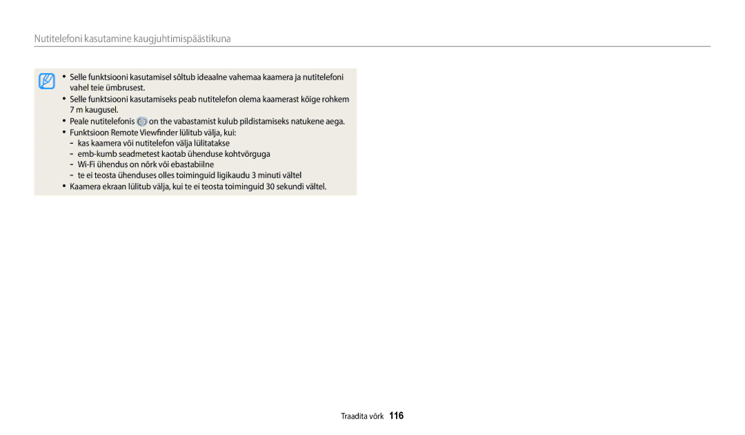 Samsung EC-WB2200BPBE2 manual Nutitelefoni kasutamine kaugjuhtimispäästikuna 