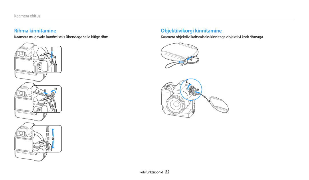 Samsung EC-WB2200BPBE2 manual Rihma kinnitamine, Objektiivikorgi kinnitamine 