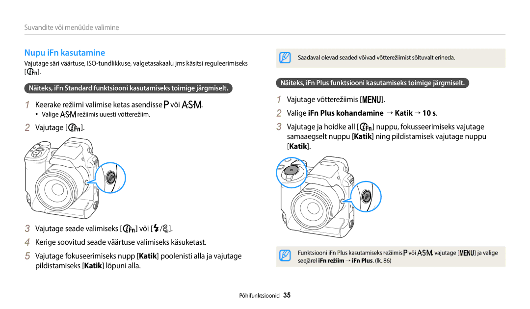 Samsung EC-WB2200BPBE2 manual Nupu iFn kasutamine, Vajutage võtterežiimis m, Valige iFn Plus kohandamine → Katik → 10 s 