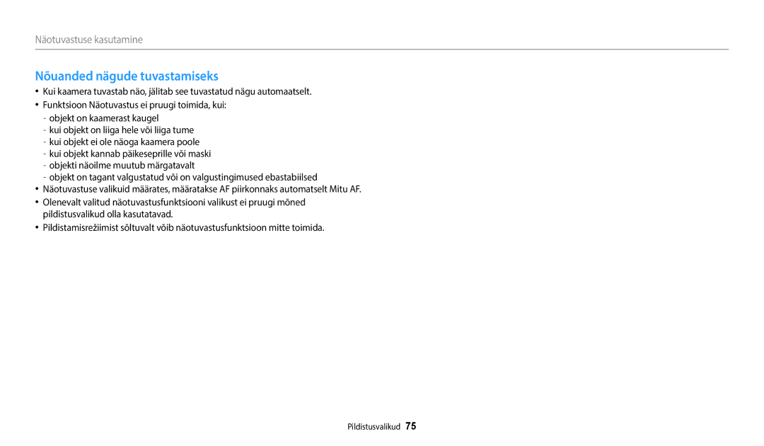 Samsung EC-WB2200BPBE2 manual Nõuanded nägude tuvastamiseks 