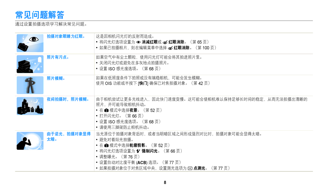 Samsung EC-WB2200BPBE3 manual 常见问题解答 