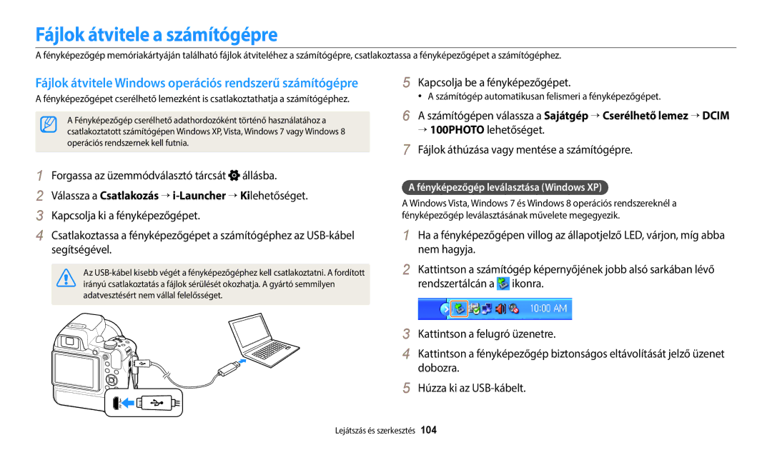 Samsung EC-WB2200BPBE3 Fájlok átvitele a számítógépre, → 100PHOTO lehetőséget, Fájlok áthúzása vagy mentése a számítógépre 