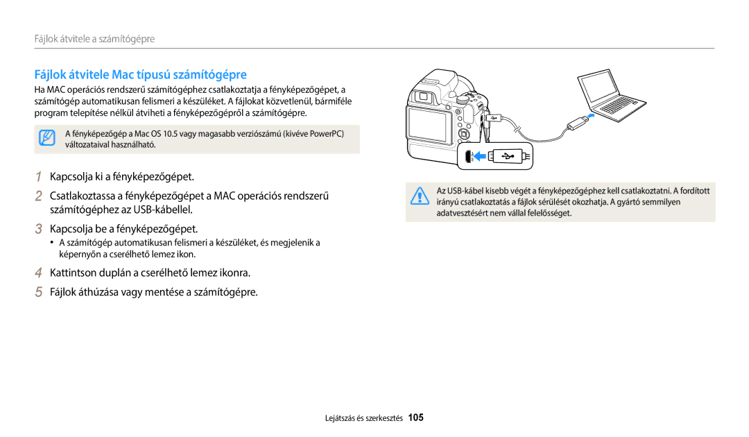 Samsung EC-WB2200BPBE3 manual Fájlok átvitele Mac típusú számítógépre, Változataival használható 