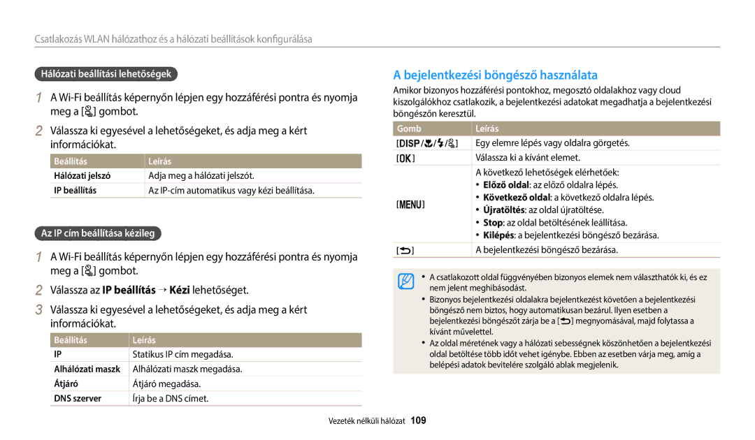 Samsung EC-WB2200BPBE3 manual Bejelentkezési böngésző használata, Meg a t gombot, Információkat 