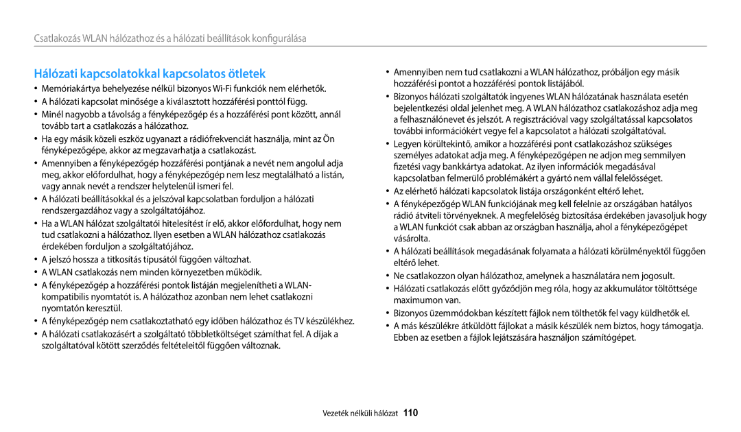 Samsung EC-WB2200BPBE3 manual Hálózati kapcsolatokkal kapcsolatos ötletek 