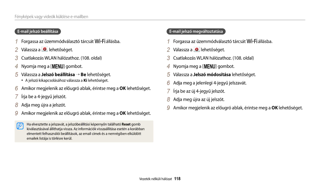 Samsung EC-WB2200BPBE3 manual Írja be a 4-jegyű jelszót Adja meg újra a jelszót, Mail jelszó beállítása 