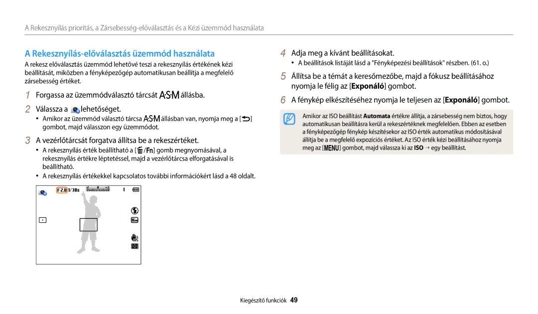 Samsung EC-WB2200BPBE3 Rekesznyílás-előválasztás üzemmód használata, Vezérlőtárcsát forgatva állítsa be a rekeszértéket 