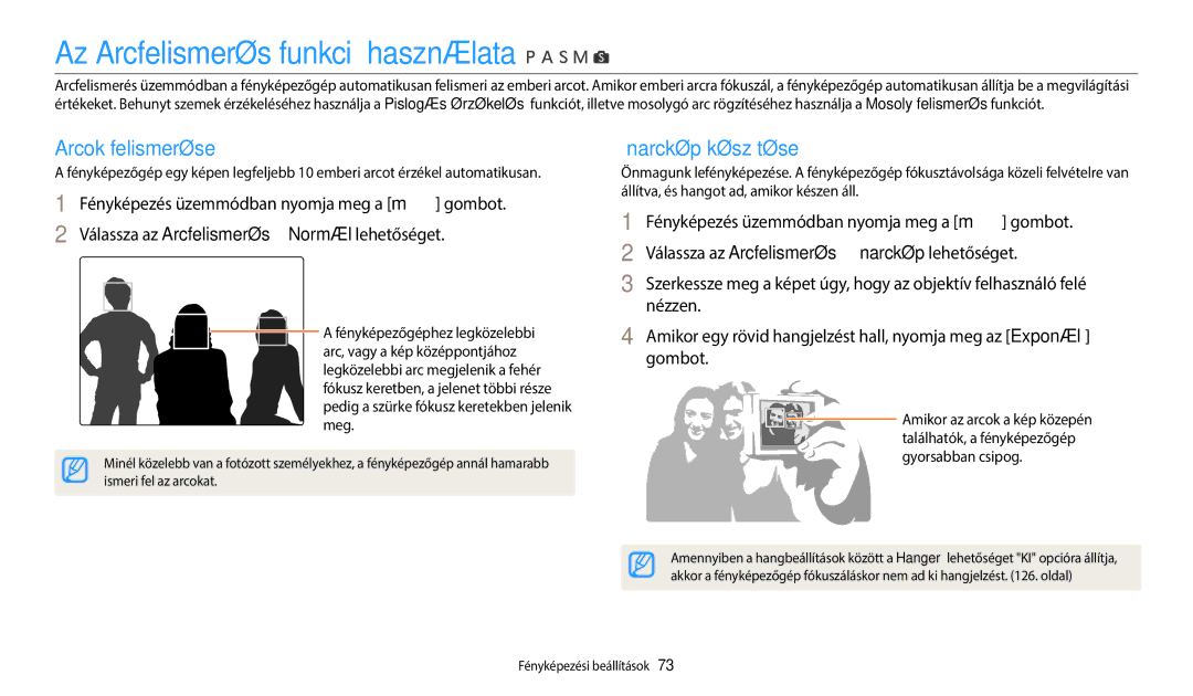 Samsung EC-WB2200BPBE3 Az Arcfelismerés funkció használata, Arcok felismerése, Önarckép készítése, Ismeri fel az arcokat 