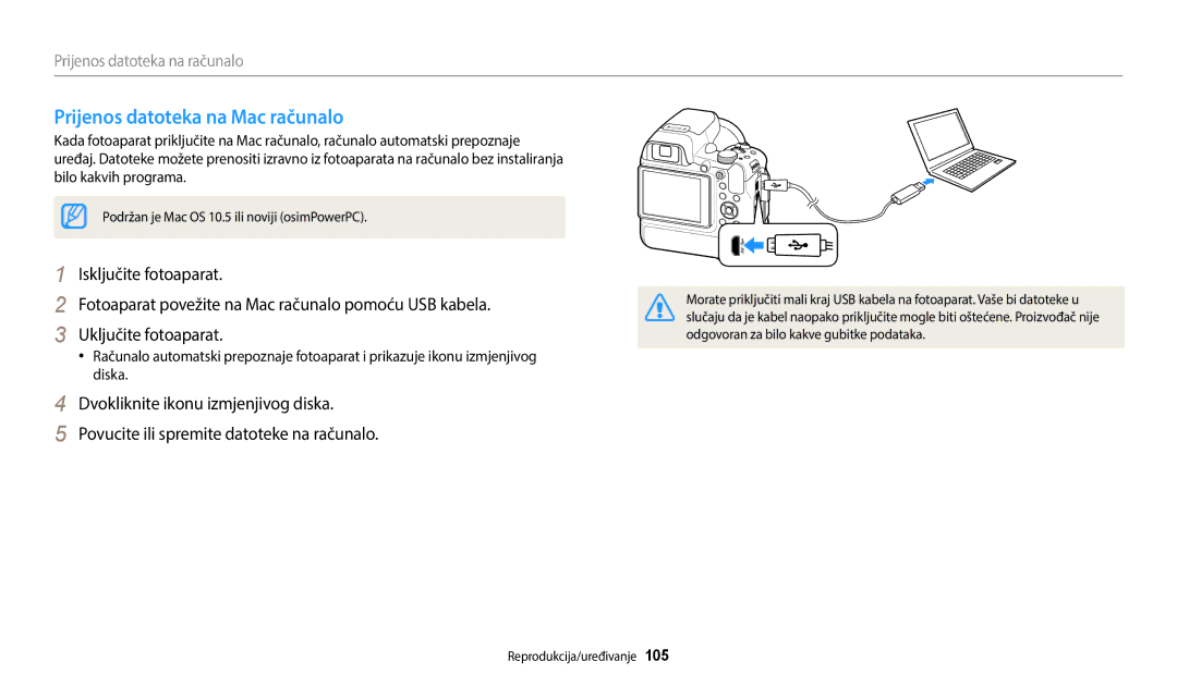 Samsung EC-WB2200BPBE3 manual Prijenos datoteka na Mac računalo, Prijenos datoteka na računalo 