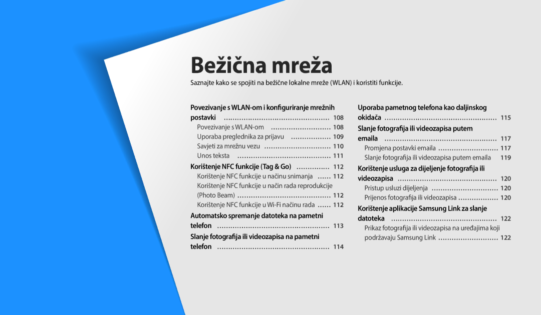Samsung EC-WB2200BPBE3 manual Bežična mreža, Korištenje NFC funkcije Tag & Go … …………… 