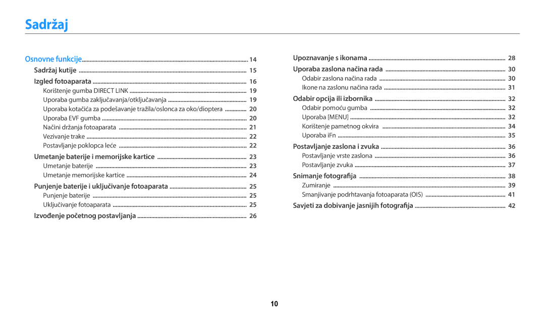 Samsung EC-WB2200BPBE3 manual Sadržaj, Uključivanje fotoaparata 