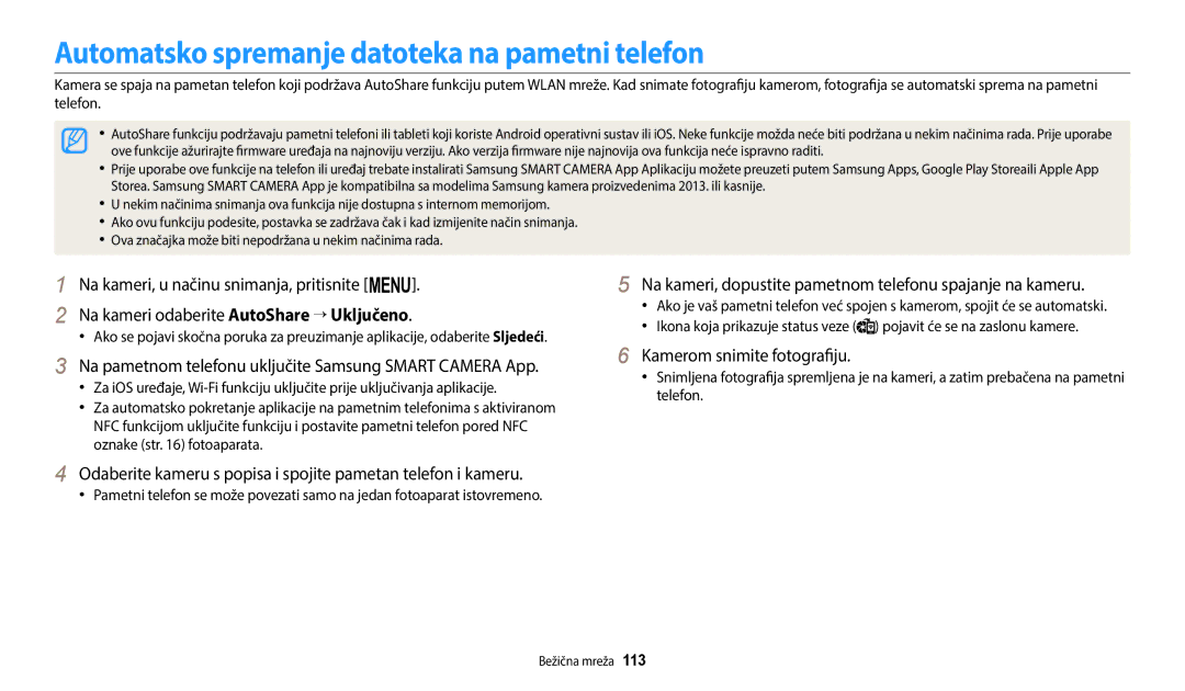 Samsung EC-WB2200BPBE3 manual Automatsko spremanje datoteka na pametni telefon, Kamerom snimite fotografiju 