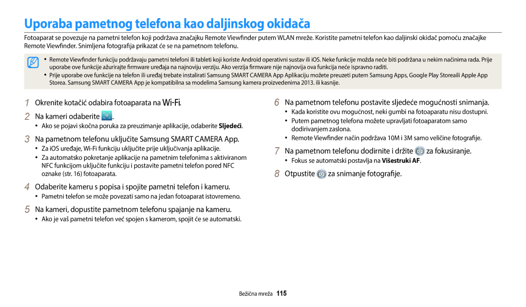 Samsung EC-WB2200BPBE3 manual Uporaba pametnog telefona kao daljinskog okidača, Otpustite za snimanje fotografije 