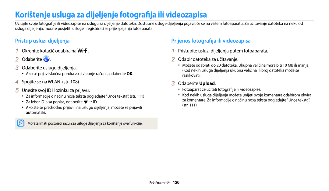 Samsung EC-WB2200BPBE3 manual Korištenje usluga za dijeljenje fotografija ili videozapisa, Pristup usluzi dijeljenja 