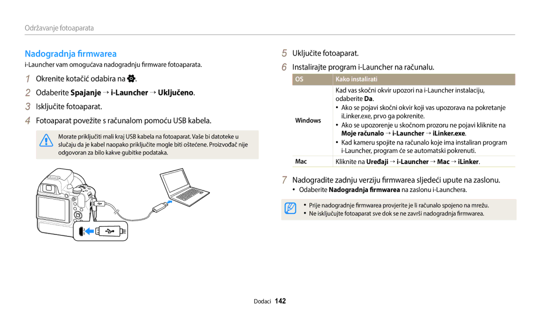 Samsung EC-WB2200BPBE3 manual Nadogradnja firmwarea, Odaberite Spajanje → i-Launcher → Uključeno, Kako instalirati 