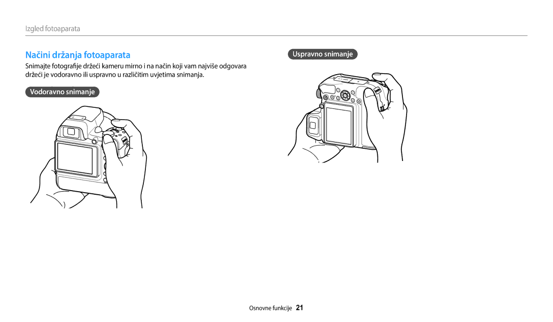 Samsung EC-WB2200BPBE3 manual Načini držanja fotoaparata, Vodoravno snimanje 