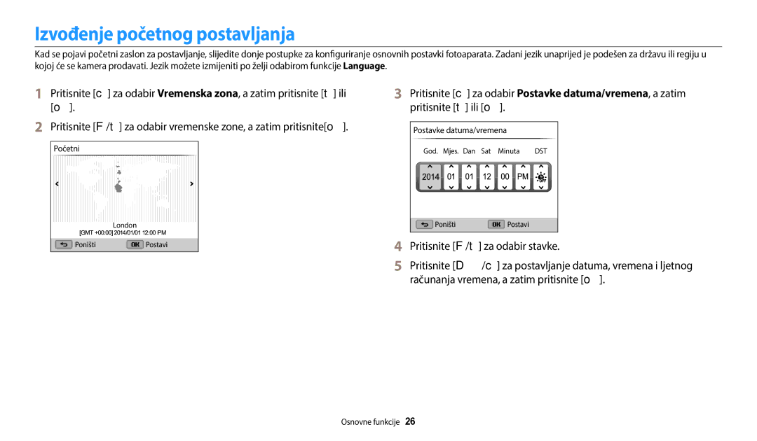 Samsung EC-WB2200BPBE3 manual Izvođenje početnog postavljanja 