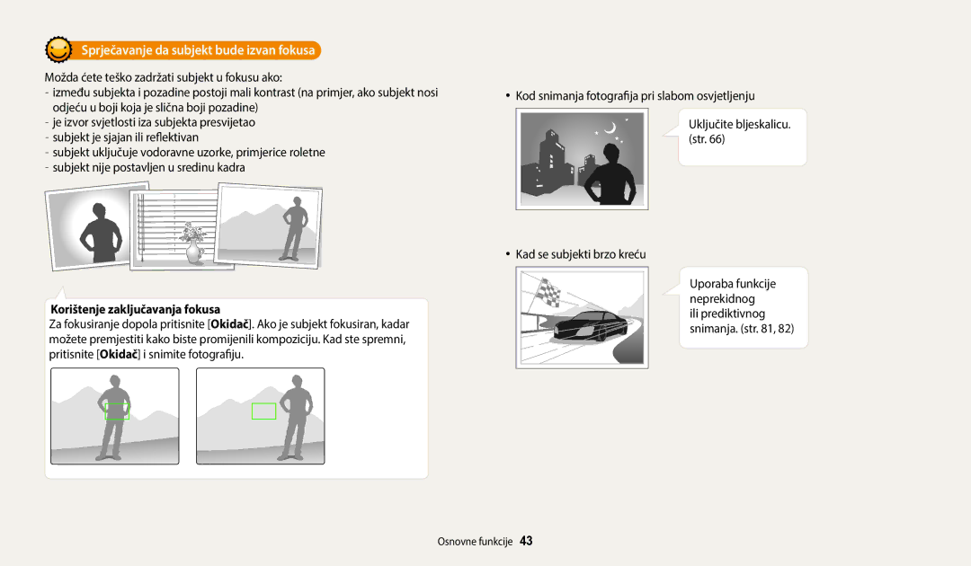 Samsung EC-WB2200BPBE3 manual Sprječavanje da subjekt bude izvan fokusa, Korištenje zaključavanja fokusa 