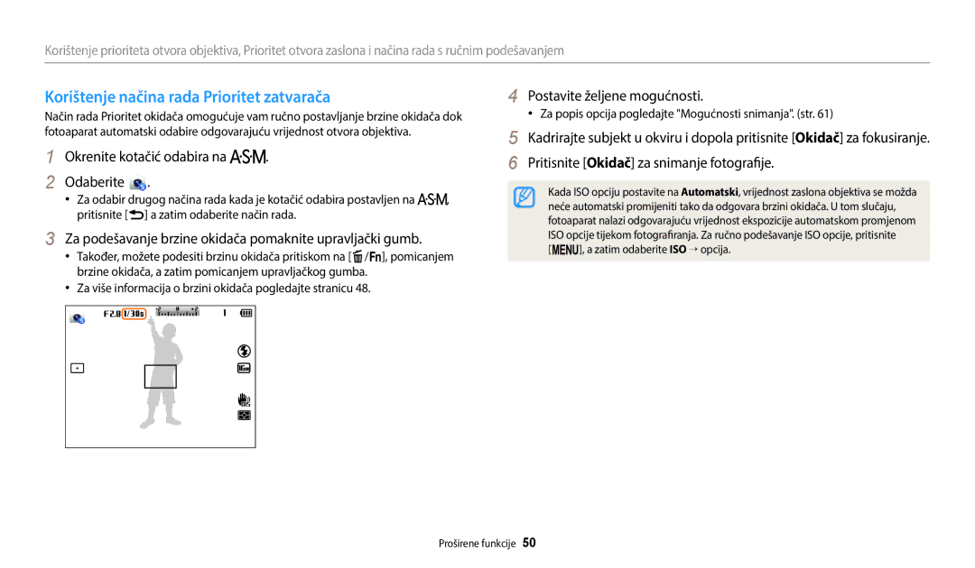 Samsung EC-WB2200BPBE3 manual Korištenje načina rada Prioritet zatvarača 