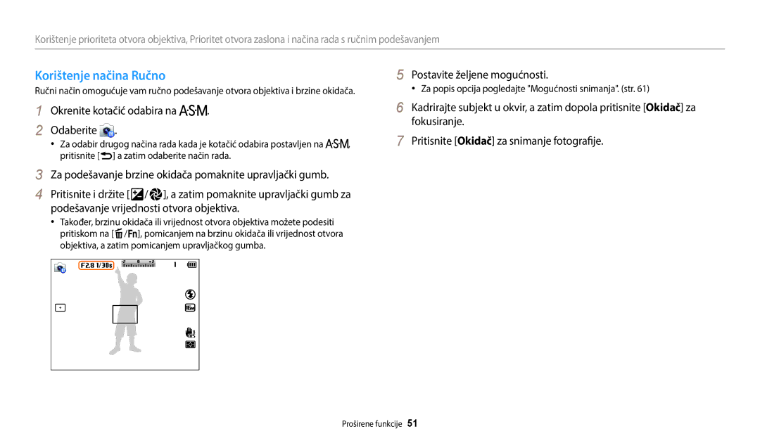 Samsung EC-WB2200BPBE3 manual Korištenje načina Ručno 