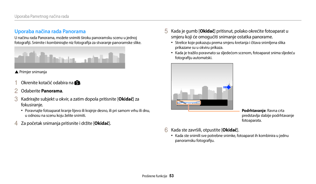 Samsung EC-WB2200BPBE3 Uporaba načina rada Panorama, Za početak snimanja pritisnite i držite Okidač,  Primjer snimanja 