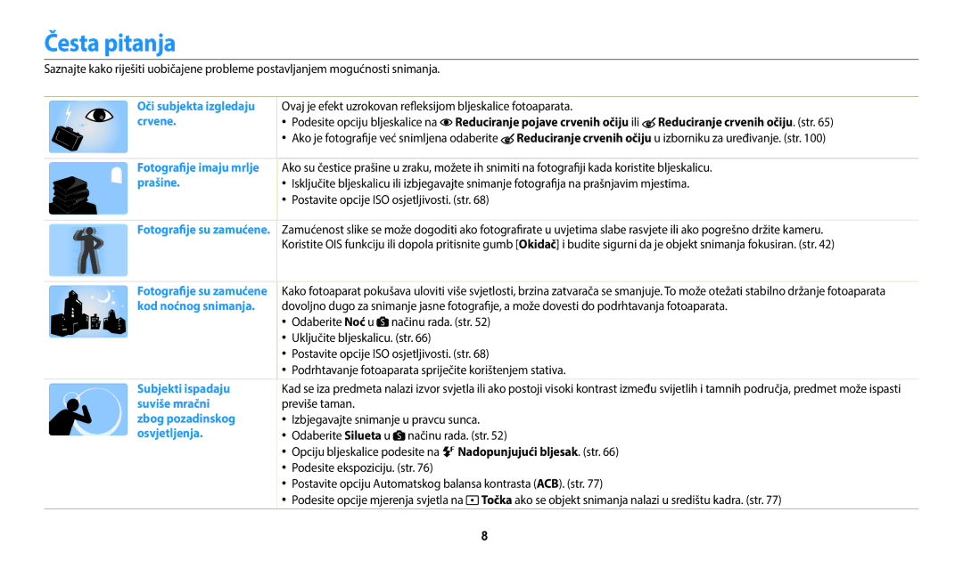 Samsung EC-WB2200BPBE3 manual Česta pitanja, Reduciranje crvenih očiju. str 