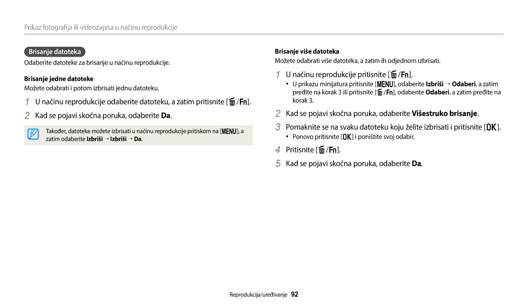 Samsung EC-WB2200BPBE3 manual Načinu reprodukcije pritisnite f/s, Pritisnite f/s Kad se pojavi skočna poruka, odaberite Da 