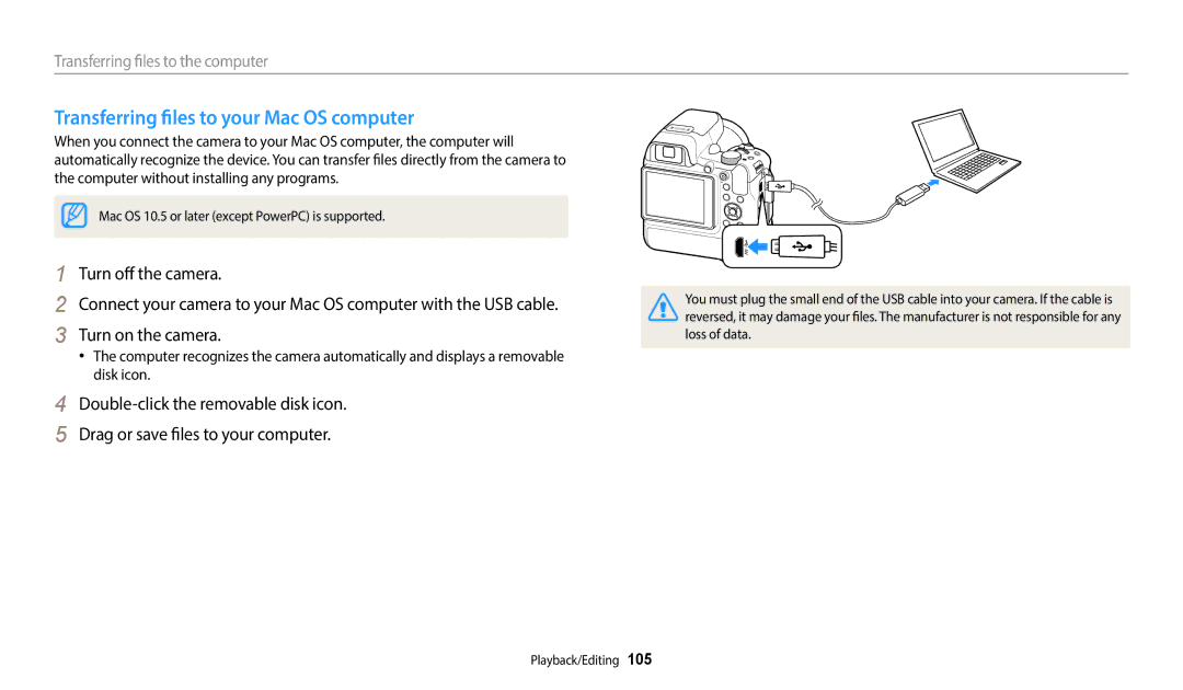 Samsung EC-WB2200BPBRU, EC-WB2200BPBFR manual Transferring files to your Mac OS computer, Transferring files to the computer 