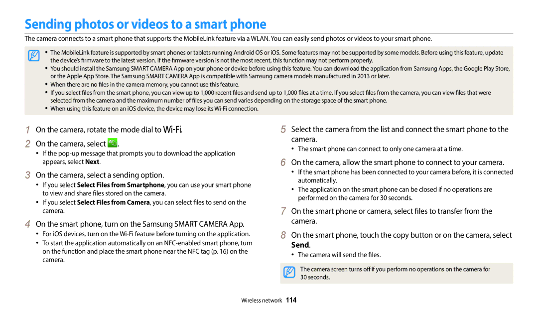 Samsung EC-WB2200BMBM3, EC-WB2200BPBFR Sending photos or videos to a smart phone, On the camera, select a sending option 