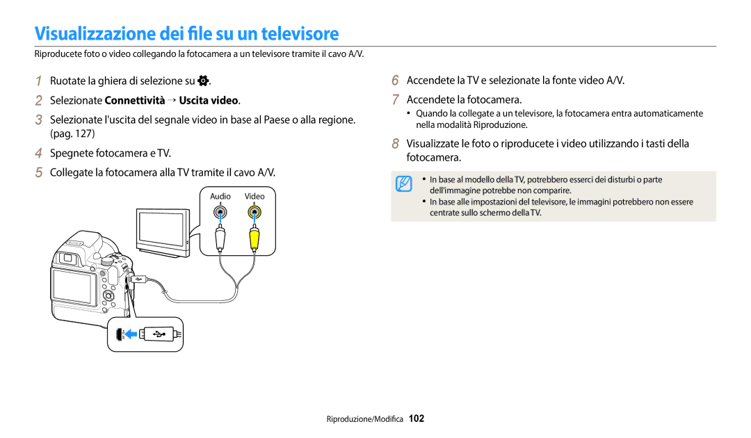 Samsung EC-WB2200BPBTR, EC-WB2200BPBFR Visualizzazione dei file su un televisore, Selezionate Connettività → Uscita video 