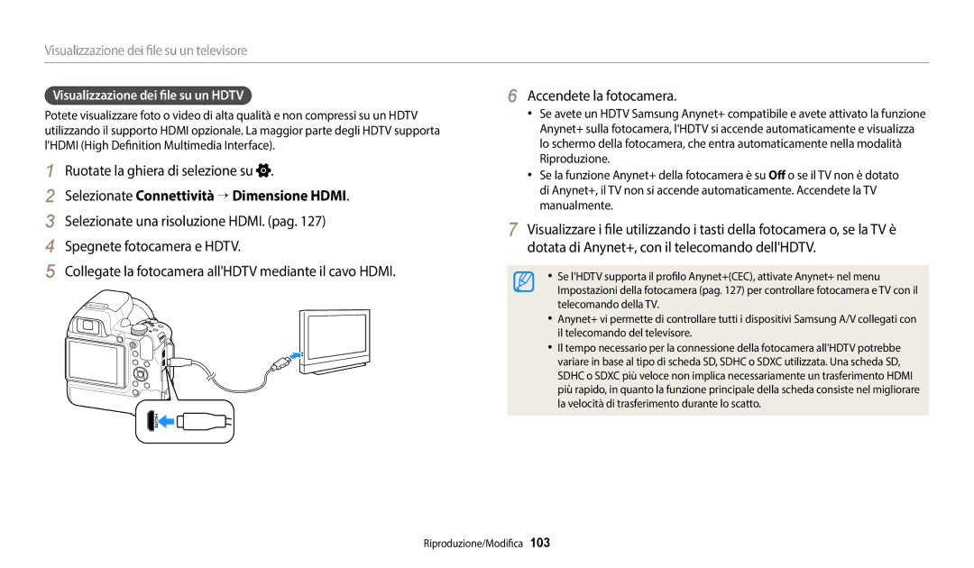 Samsung EC-WB2200BPBE1, EC-WB2200BPBFR Selezionate Connettività → Dimensione Hdmi, Visualizzazione dei file su un Hdtv 