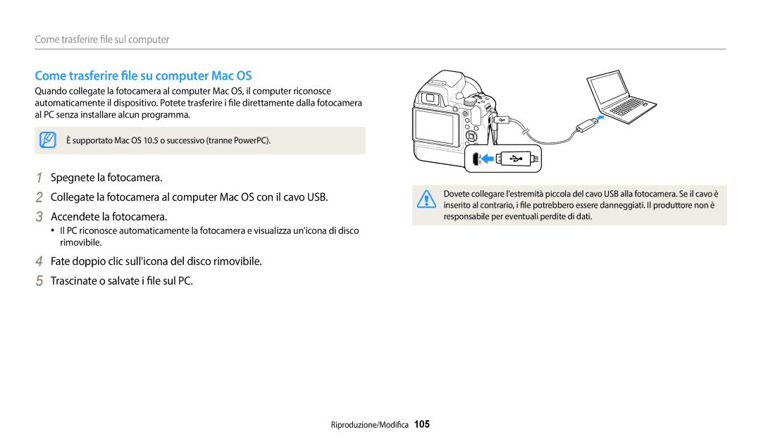 Samsung EC-WB2200BPBTR, EC-WB2200BPBFR, EC-WB2200BPBE1 manual Come trasferire file su computer Mac OS 