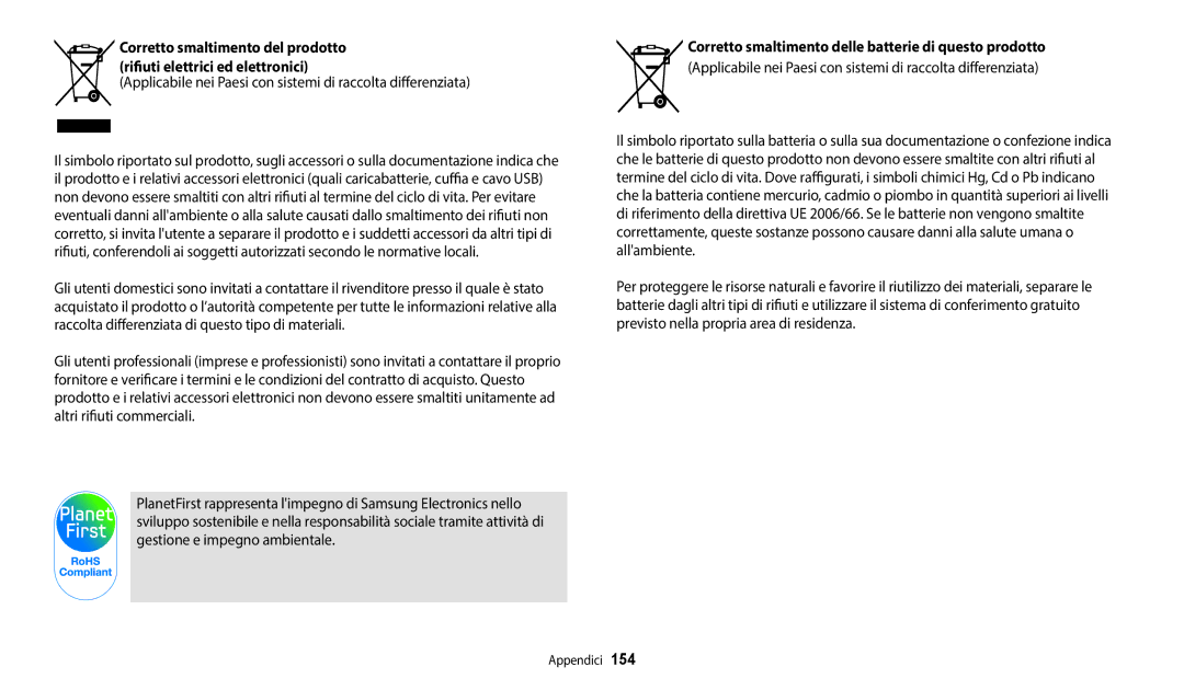 Samsung EC-WB2200BPBE1, EC-WB2200BPBFR, EC-WB2200BPBTR Corretto smaltimento del prodotto, Rifiuti elettrici ed elettronici 