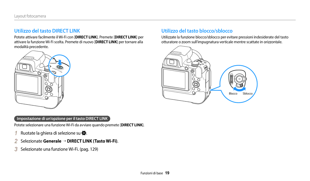 Samsung EC-WB2200BPBE1, EC-WB2200BPBFR, EC-WB2200BPBTR Utilizzo del tasto Direct Link, Utilizzo del tasto blocco/sblocco 