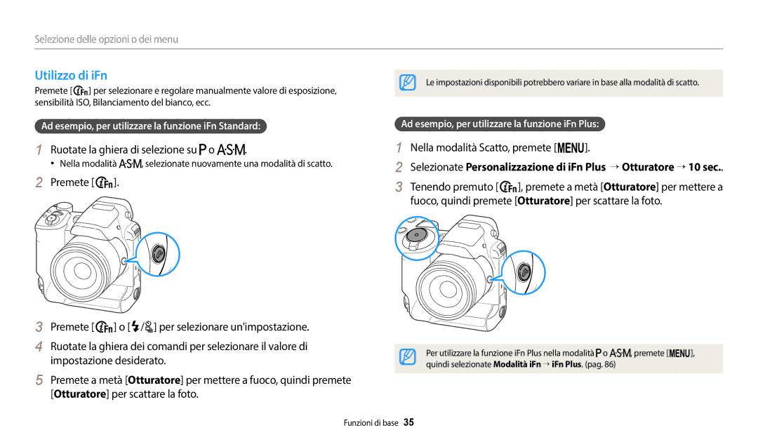 Samsung EC-WB2200BPBFR Utilizzo di iFn, Nella modalità Scatto, premete m, Ad esempio, per utilizzare la funzione iFn Plus 