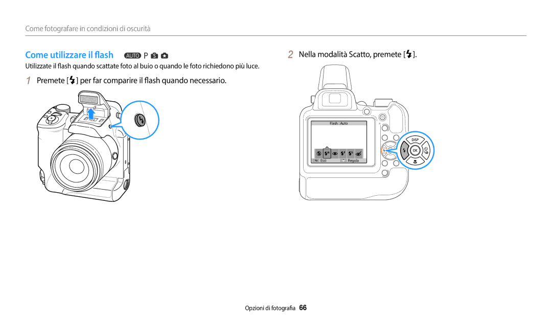Samsung EC-WB2200BPBTR manual Premete F per far comparire il flash quando necessario, Nella modalità Scatto, premete F 