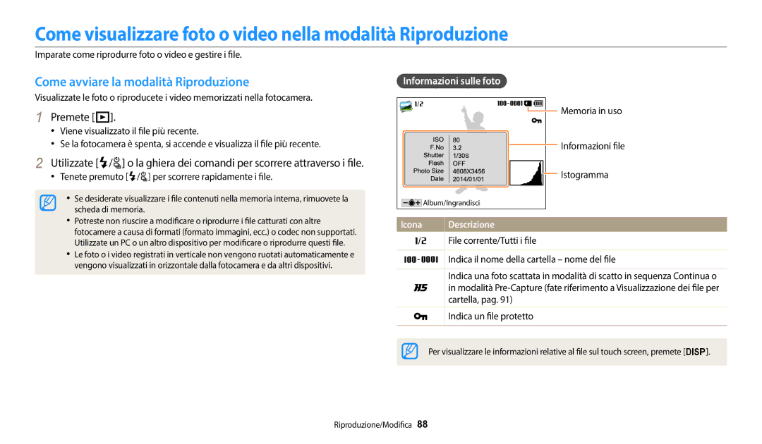 Samsung EC-WB2200BPBE1 Come visualizzare foto o video nella modalità Riproduzione, Come avviare la modalità Riproduzione 